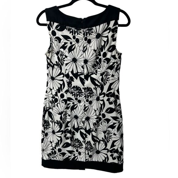 Connected Apparel Black White Contrast Floral Sleeveless Sheath Mini Dress Cute - Picture 3 of 7